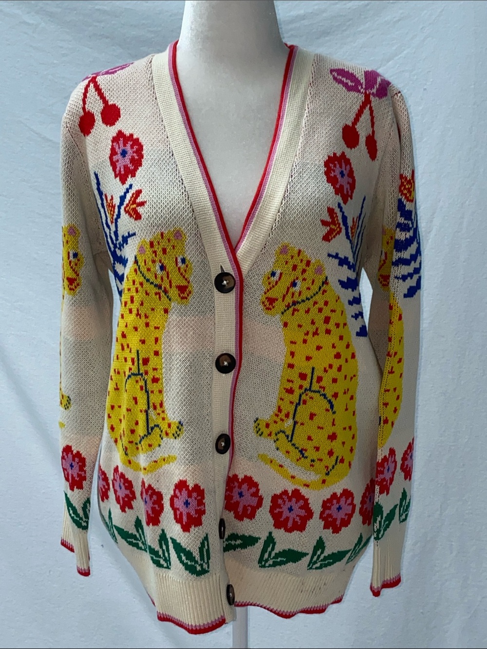 Boden Jaquard Boyfriend Leopard Cardigan Sweater - Picture 2 of 5